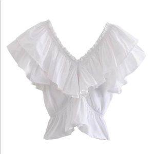 Ruffled Elastic V-neck Top